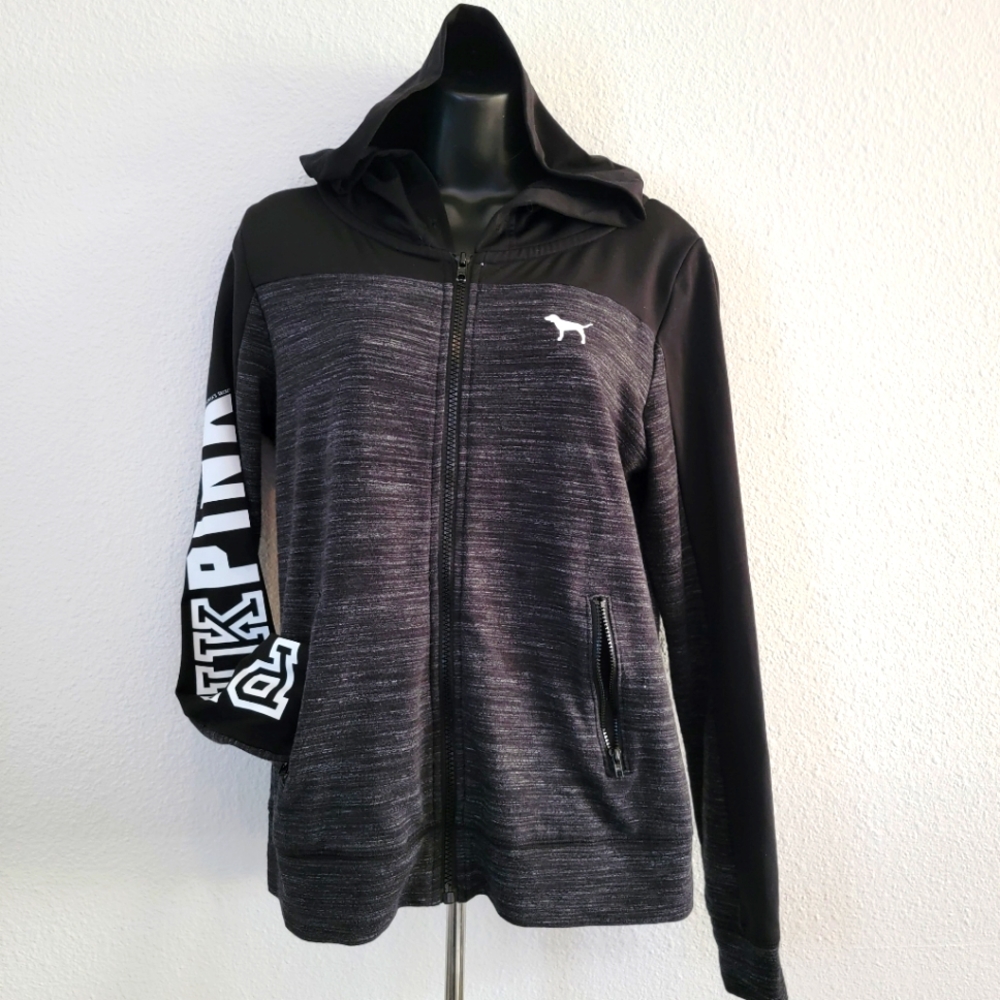 Victoria’s Secret Pink Full Zip Spellout Dog Hoodie, size Small